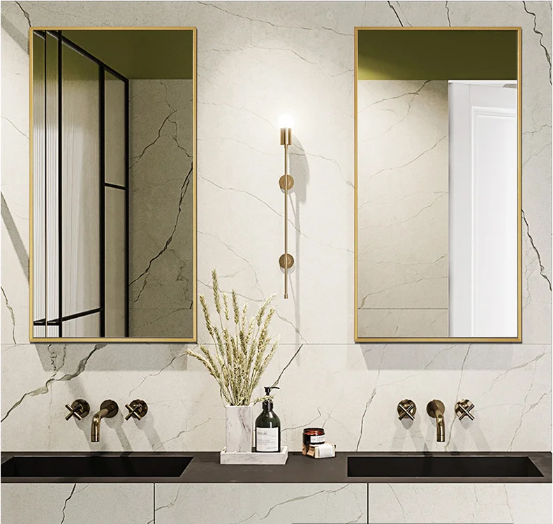 Rectangular Elegant Decorative Gold Bathroom Framed Wall Mirror In Chrome Buy Gold Bathroom