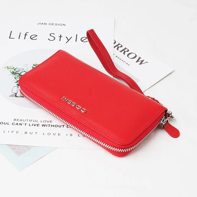 

Red Multifunction Waterproof Phone RFID ID Card Long Zipper Women Wallet, Red, or customized