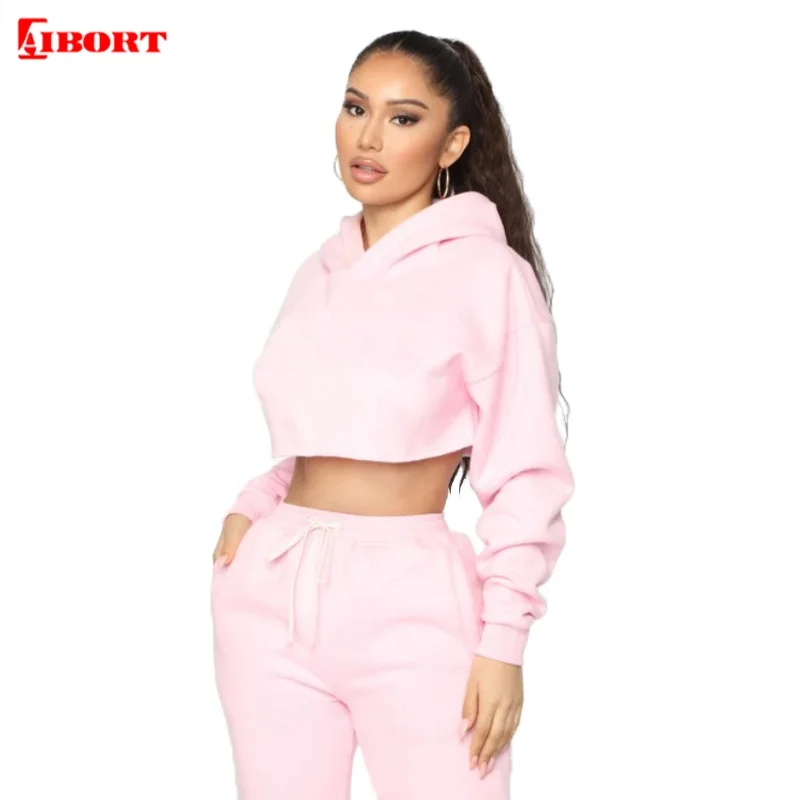 

Lady Plain Pink crop top hoodies for woman