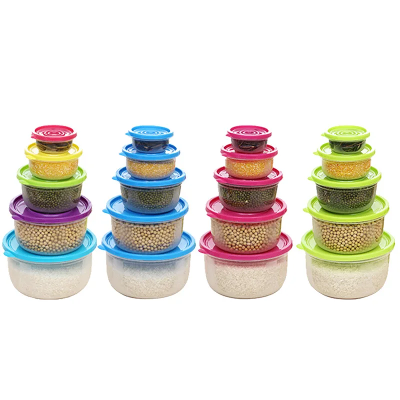 

Food Fridge Storage Box 5pcs Small Round Refrigerator Plastic Lunch box Container Set, Pink,blue,yellow,green