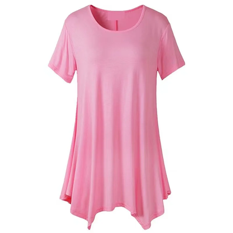

wholesale cheap t shirt for women shaped bottom solid color cotton polyester slim fit X-long casual basic t shirt