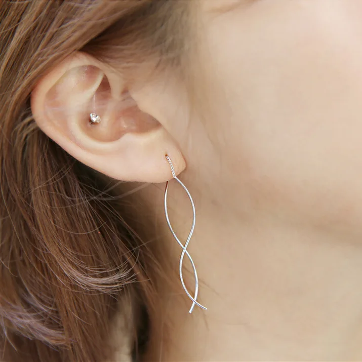 Wholesale Silver Jewelry Fashion Simple Long Tassel Earrings for Women Boucle D'oreille Pendientes Drop Earrings