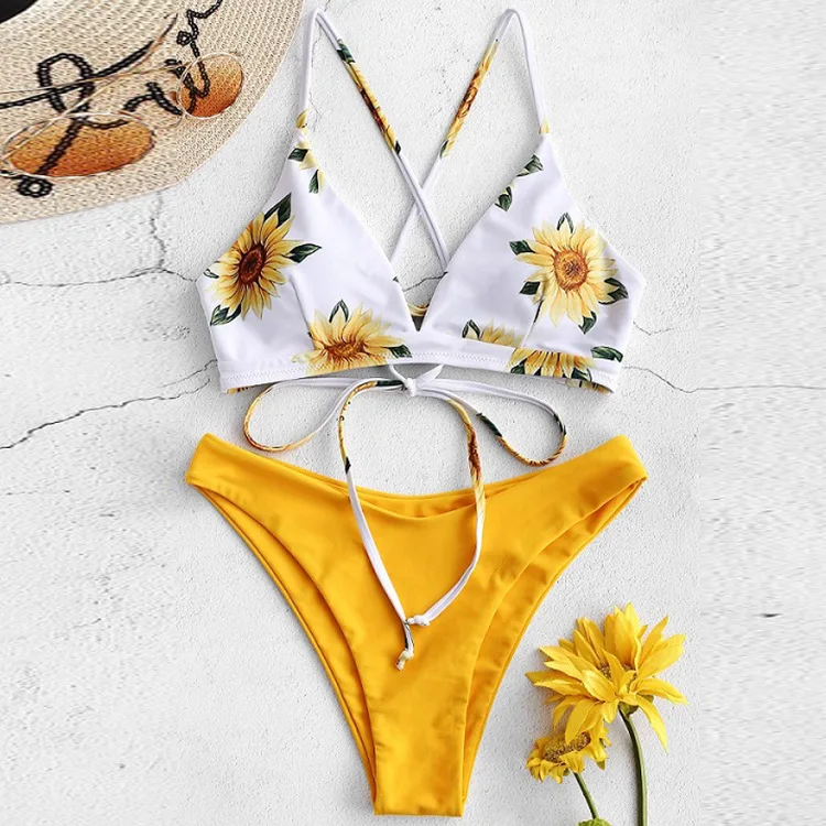 

FYZ-1265 2022 new bikini sub system with swimsuit female bikini small chest gathered sunflower manufacturer direct sales