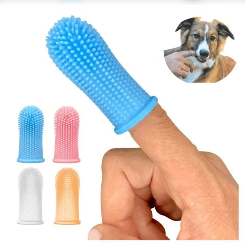 

Amazon Best Seller Pet Care Dog Cat Animal Puppy Soft Silicone 5 Finger Toothbrush With Case Pet Tooth Cleaning Brush, Customized color