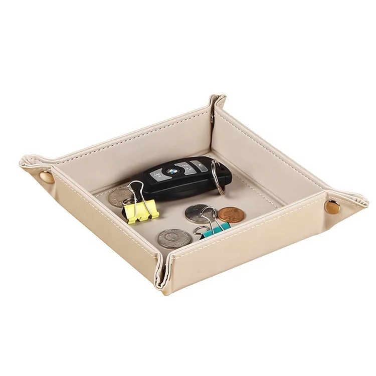 

Classic Home Decoration Accessories Leather Catchall Travel Valet Tray, Cream