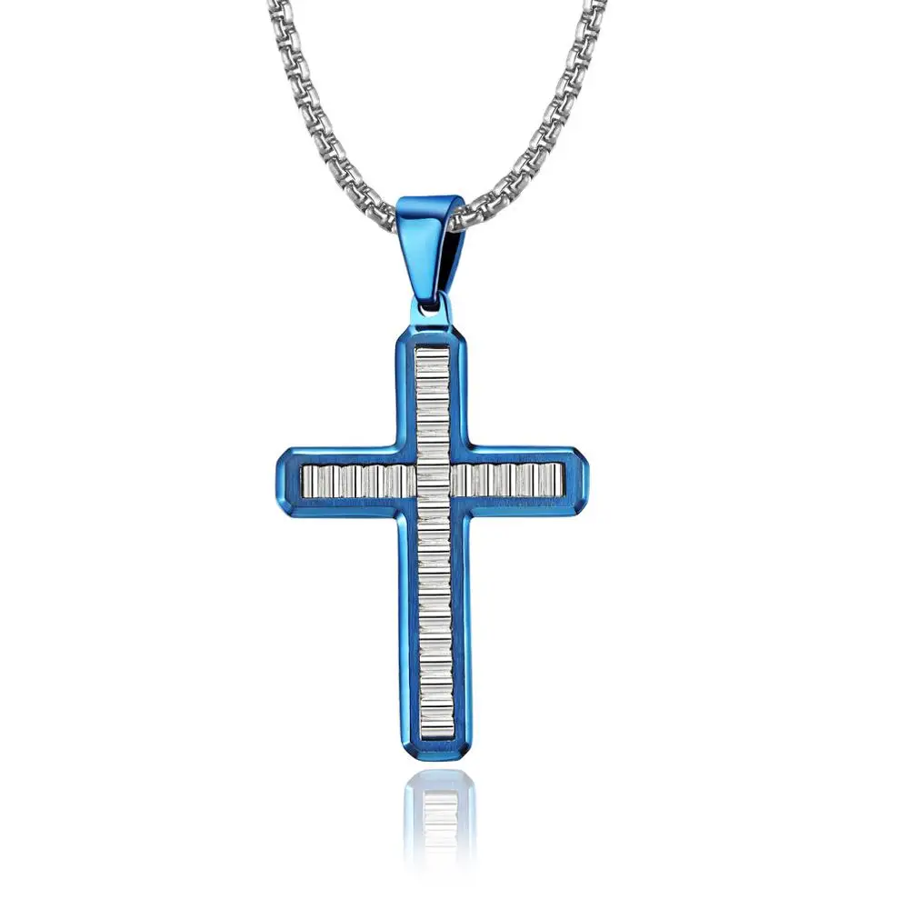 

Simple stainless steel wave pattern cross pendant necklace for men