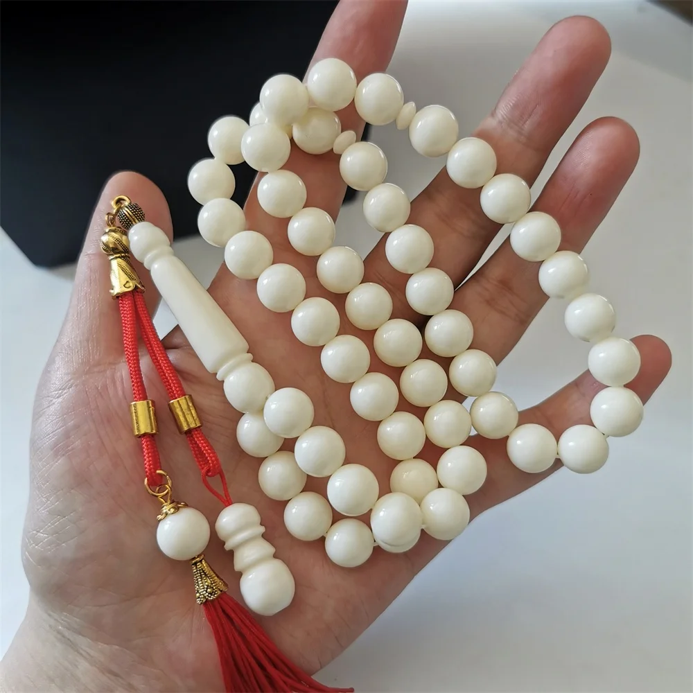 

White Tesbih threads tassel artificial ivory prayer beads Luxury Eid gift Sibha 10mm round Misbaha Muslim Rosary tasbih