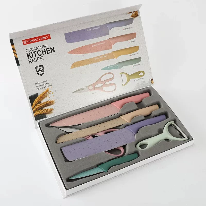 

Hot Sale Kitchen Wheat Straw Cutter Set Household Knife Set Colorful Wheat Straw 6PCS Gift Box Gift Set