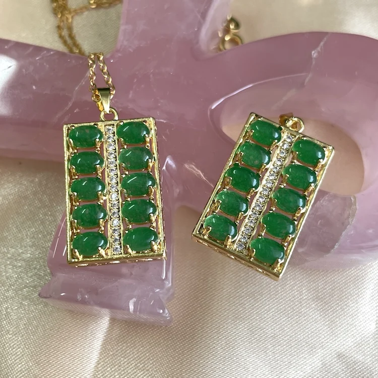 

2021 Fashion Jialin Jewelry Chinese fashion 18k gold plated green natural jade pendants diamond around necklace