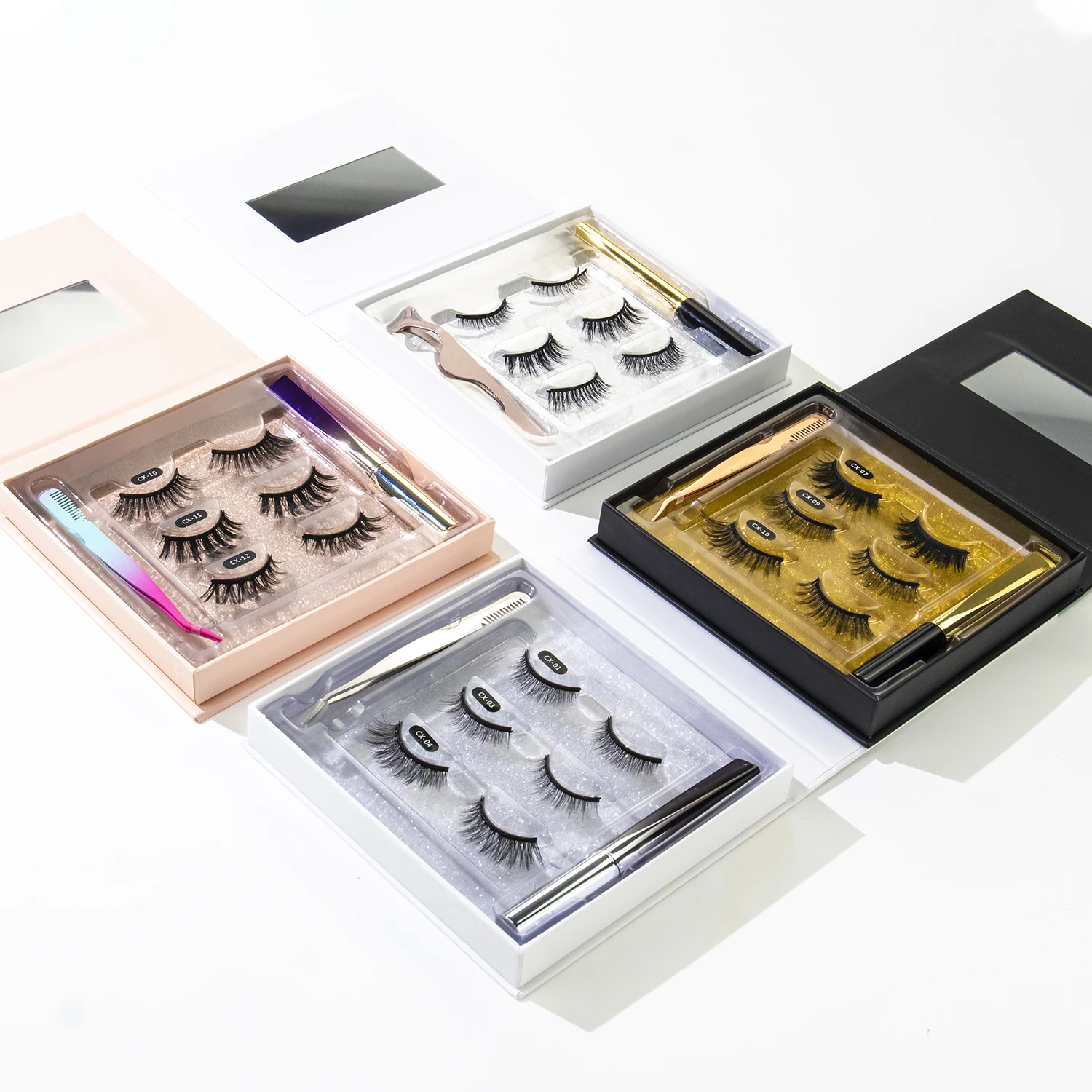 

3D Magnetic Eyelashes 5 magnets Mink or Synthetic Magnetic Lashes With Eyeliner Kit Private Label Packaging, Natural black