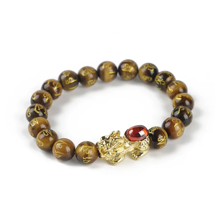 

2021 wholesale 10mm natural tiger eye bracelet feng shui pixiu Bracelet, Picture