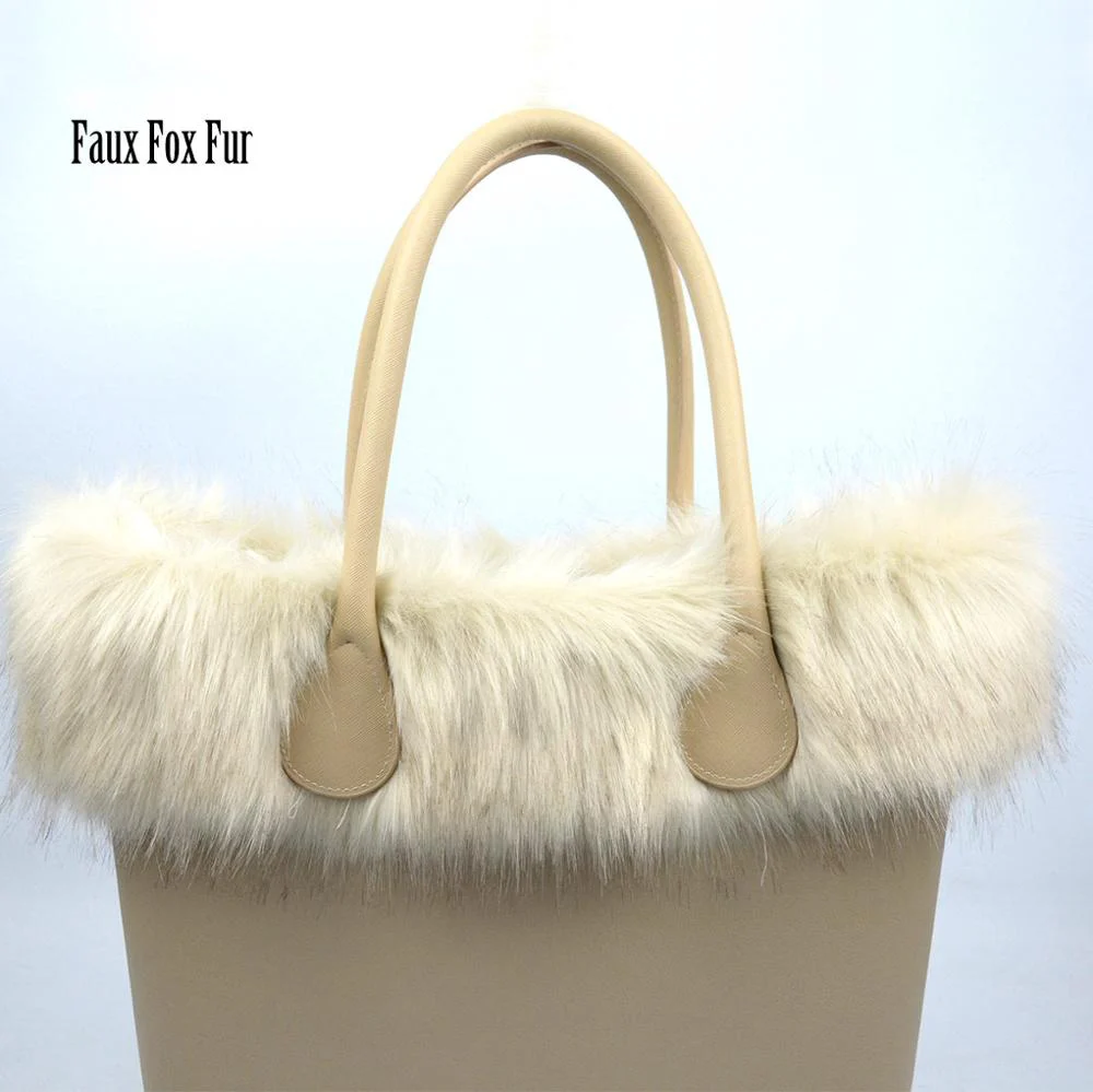 

2020 top quality New Women Bag Faux Fox Fur Beige Plush Trim for O BAG Thermal Plush Decoration Fit for mini Obag