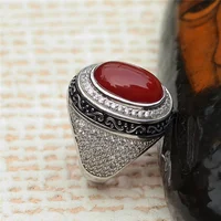 

Red Stone 925 Sterling Silver Agate Men Turkish Ring