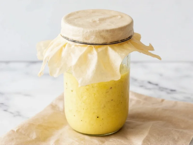 Caesar dressing storage in mason jar with parchment paper