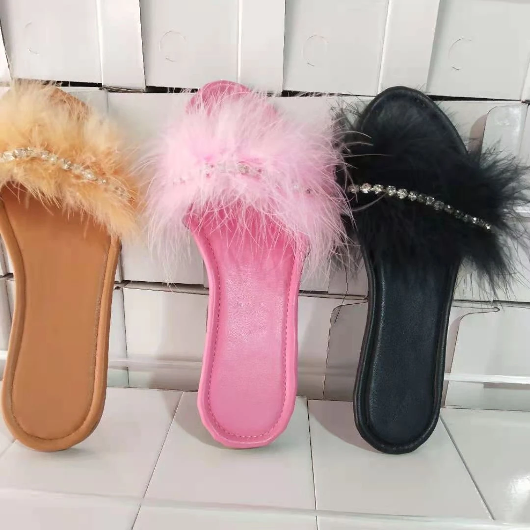 

Popular fashion women slides furry house slippers ladies flat sandals summer fur slides, Black,pink,beige