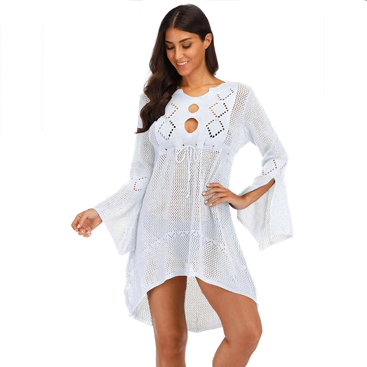 

Hot Sale Summer Sexy Hollow Out Crochet Swimwear Cover Up Crochet Beach Dress For Women casual dresses, As shown in the pic