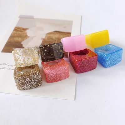 

Korean Chunky Plain Acrylic Resin Rings For Women Colorful Pink Blue Resin Rings Geometric Square