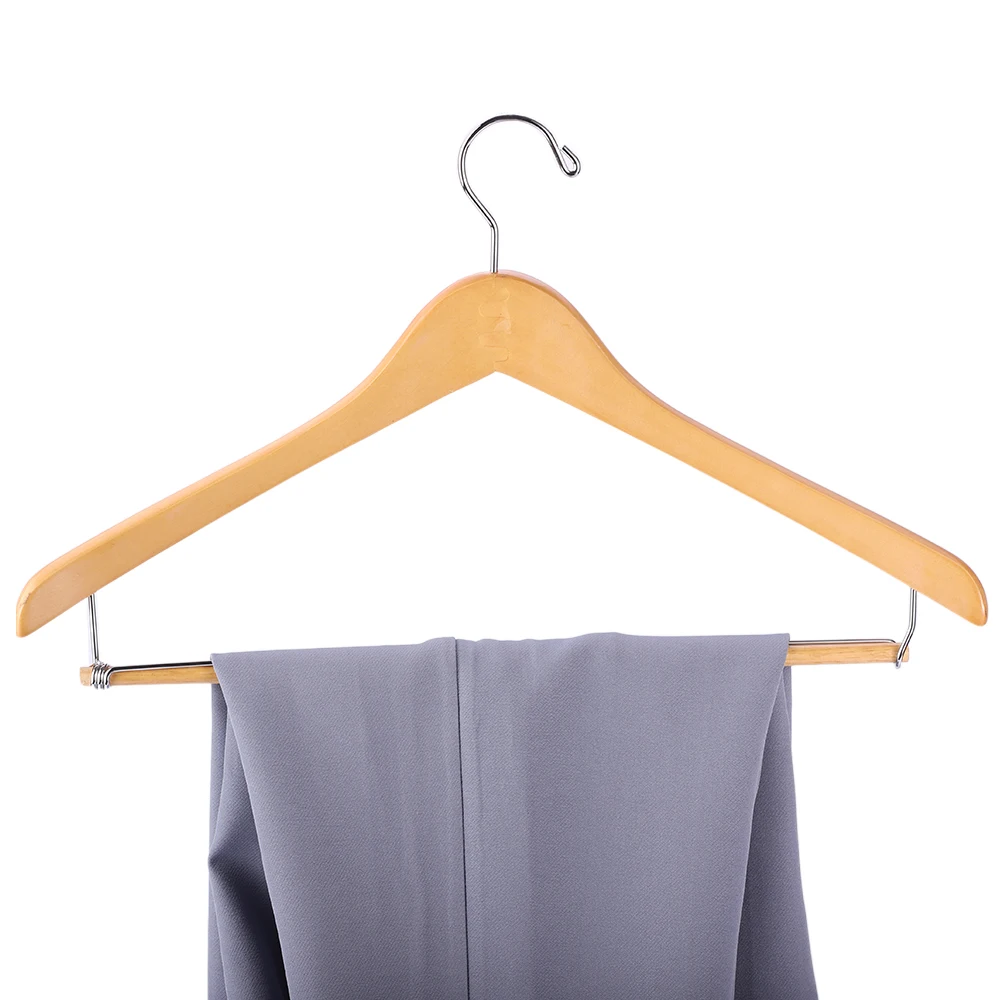 

Wholesale Natural Color Garment Hanger Adults Wooden Clothes Suit Coat Hangers with Anti Slip Trouser Bar