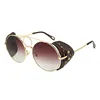 Pu Leather Frame Round Sunglasses For Women 2019 Luxury Brand Steampunk Alloy Sun Glasses Men Vintage Rivet Punk Shades Ins Hot