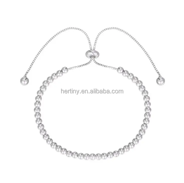 

Hertiny S925 sterling silver jewelry 3mm beads box chain adjustable length bracelet for women, Picture shows