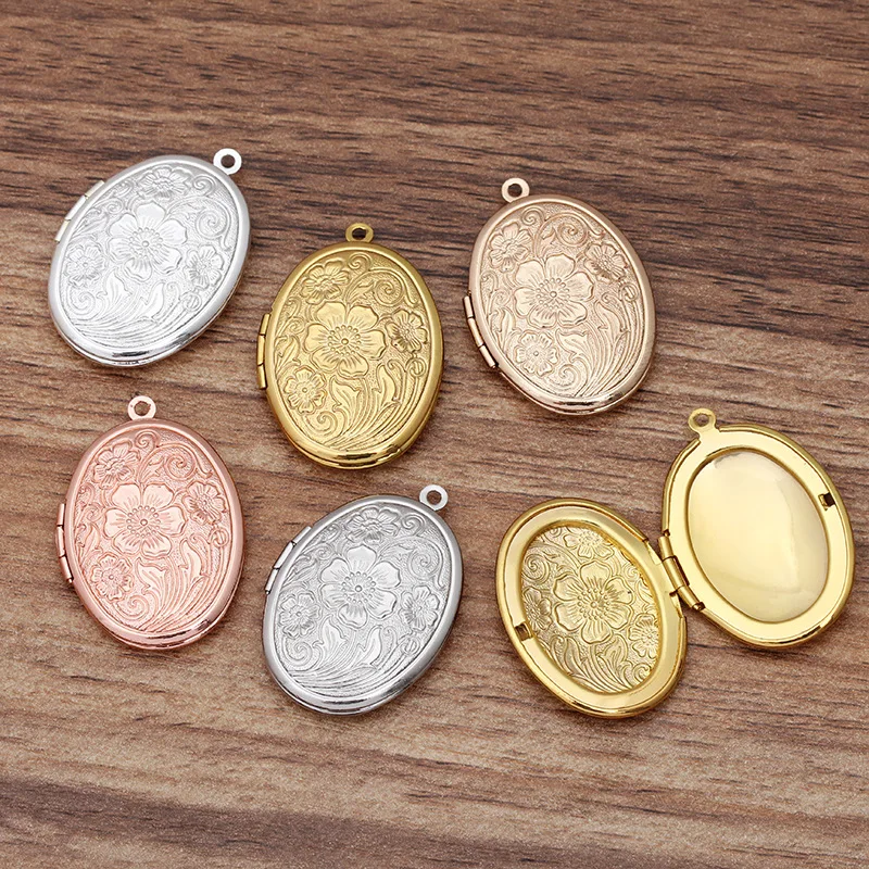 23x29mm Oval Photo Locket Pendants Blank Tray Locket Pendant for DIY Cabochon Photo Essential Oil Diffuser Necklace