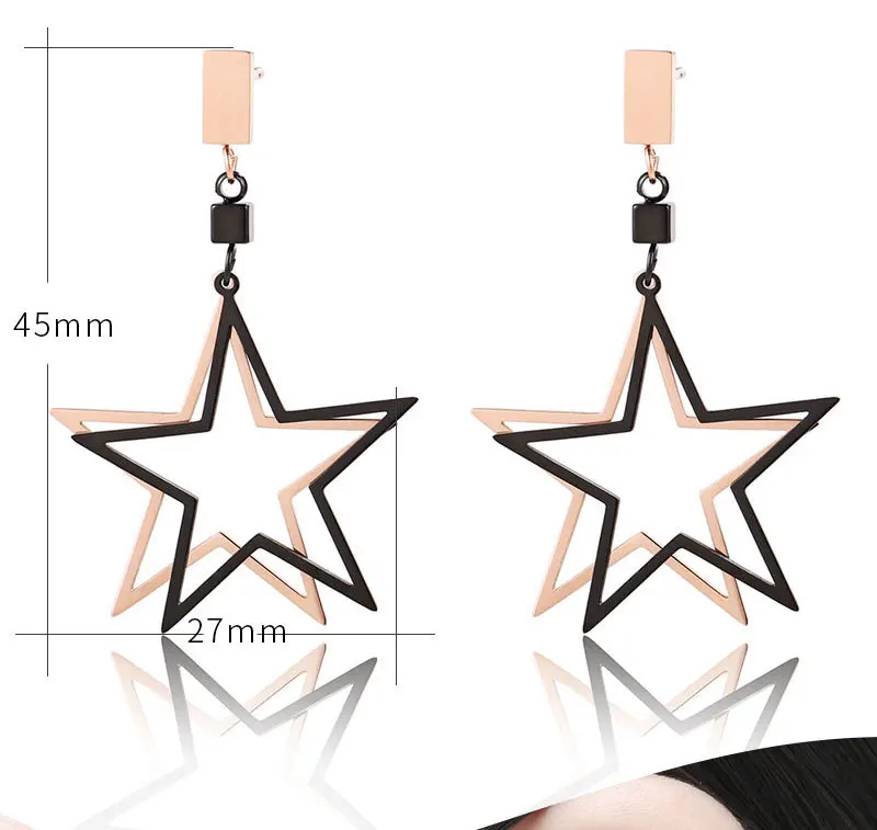 

Gorgeous Stainless Steel Rose Gold Plated Two Tone Double Stars Earrings