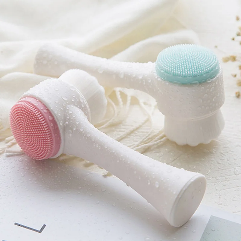 

Amazon Hot Sell Portable Mini Soft Facial Cleaning Brush Silicone Face Scrubber, White+pink, white+blue