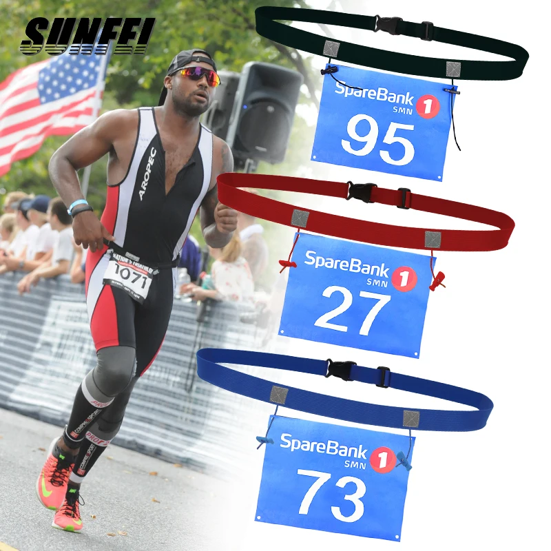 

SunFei custom Multi Color logo Reflective Belt Elastic Polyester Adjustable Race Number Belt For Running Triathlon Marathon