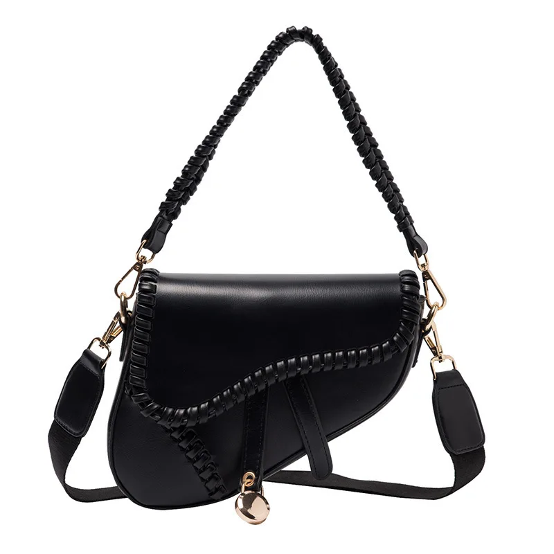 

New Fashion Personality Shoulder Crossbody Ornament Bag Casual Hasp Zipper PU Saddle Bag Designers Handbags