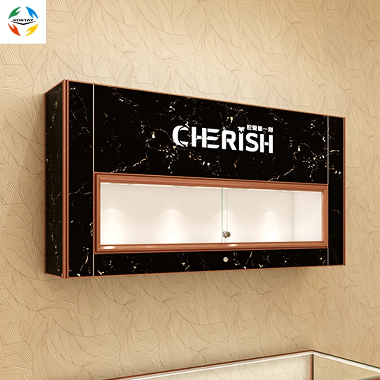 Gold Silver Diamond Retail Store Wall Decoration Display Glass Show Case With LED Lighting