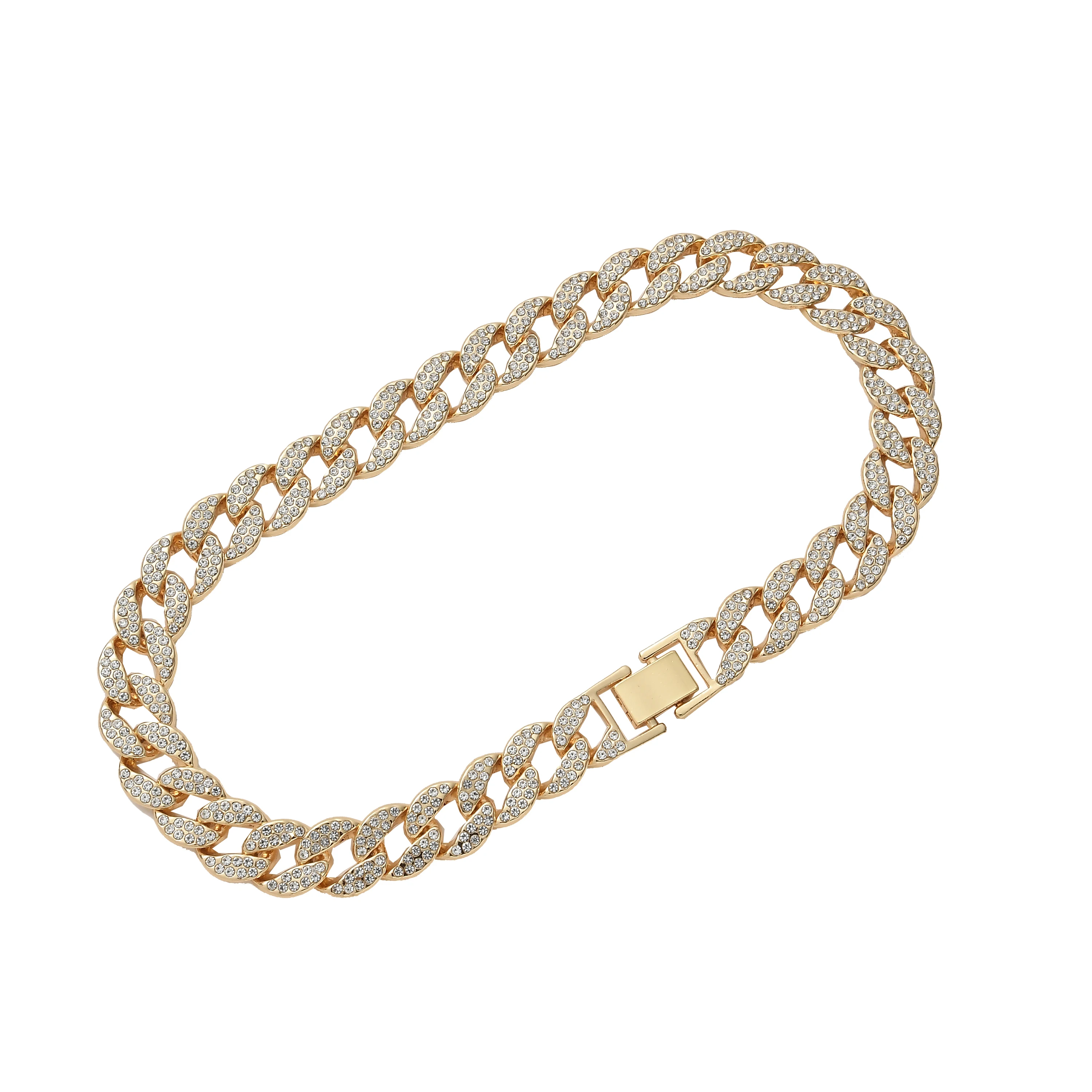

Wholesale CZ Cuban Link Chain Gold Silver Zirconia Miami Cuban Link Chain Bling Rapper Choker Necklace