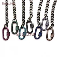 

NM26353 Turquoise CZ Micro Pave Screw Clasp Carabiner Lock Necklace Gunmetal Chain Necklace