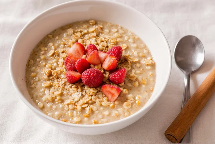 Healthy meal with cinnamon sprinkled on oatmeal alongside fresh fruit