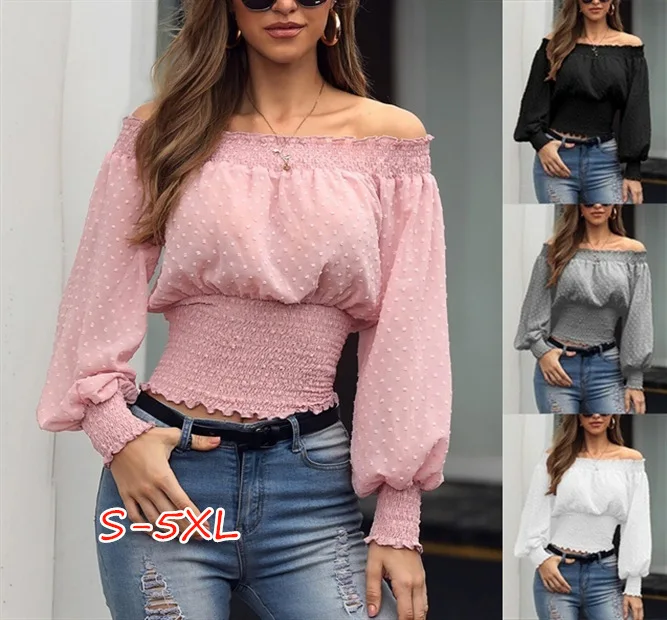 

Popular New Design Solid Color Blouse Summer Puff Sleeve Corset Tops de mujer Off Shoulder Top Sexy Blouses, As picture