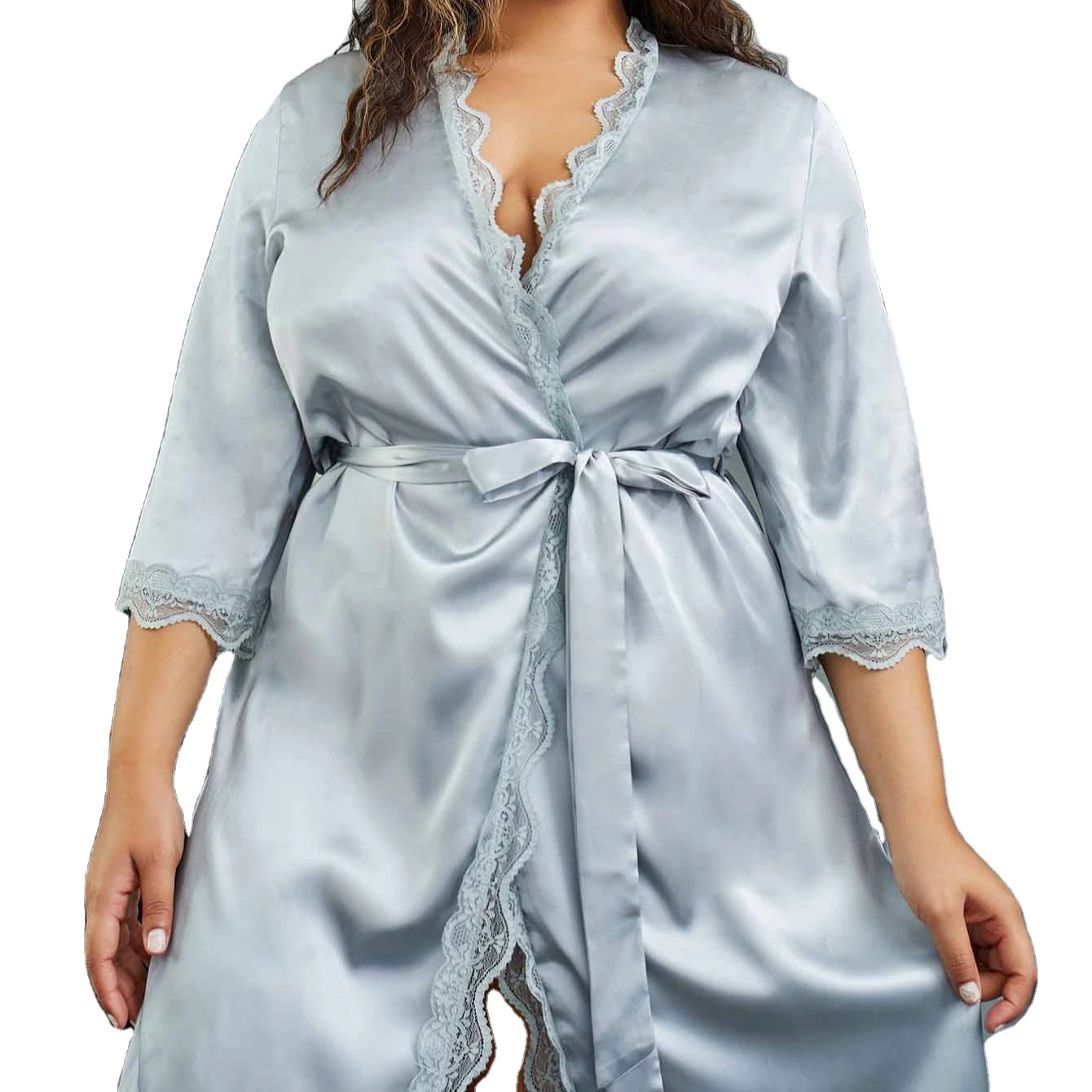 

2022 Sleep wear Plus Size Comfortable and high quality silk pajama set women's bathrobe sexy kimono sweetheartwedding gown, Picture shows