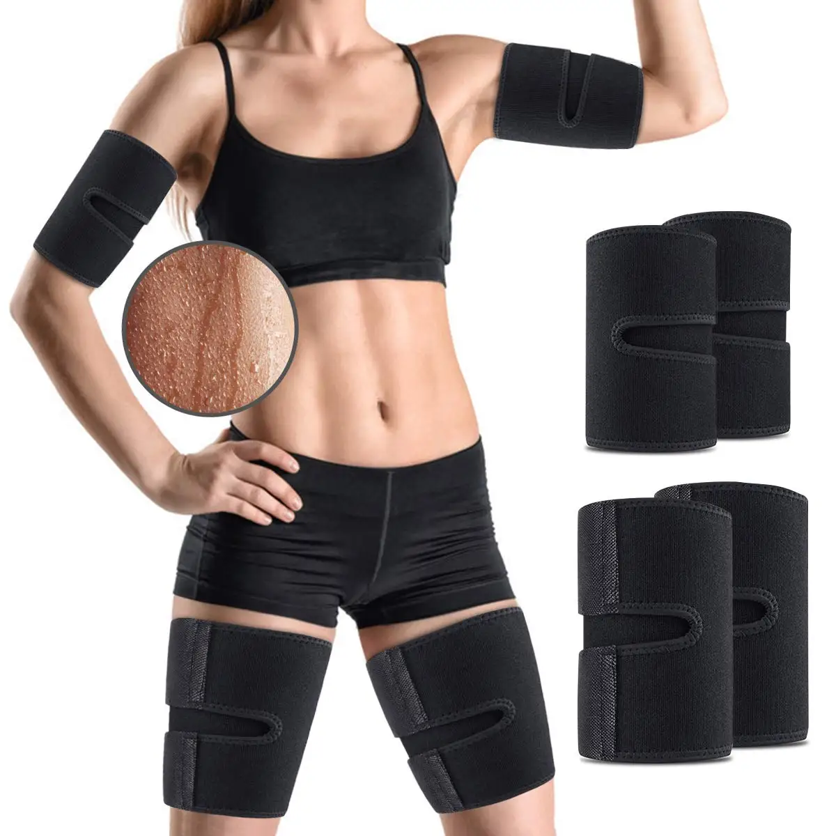 

Amazon Hot Selling Sweat Arm and Thigh Slimmer Bands Wraps Arm and Thigh Trimmer Basic Protection for Weight Loss Aviliable 2pcs, Black, pink, blue etc