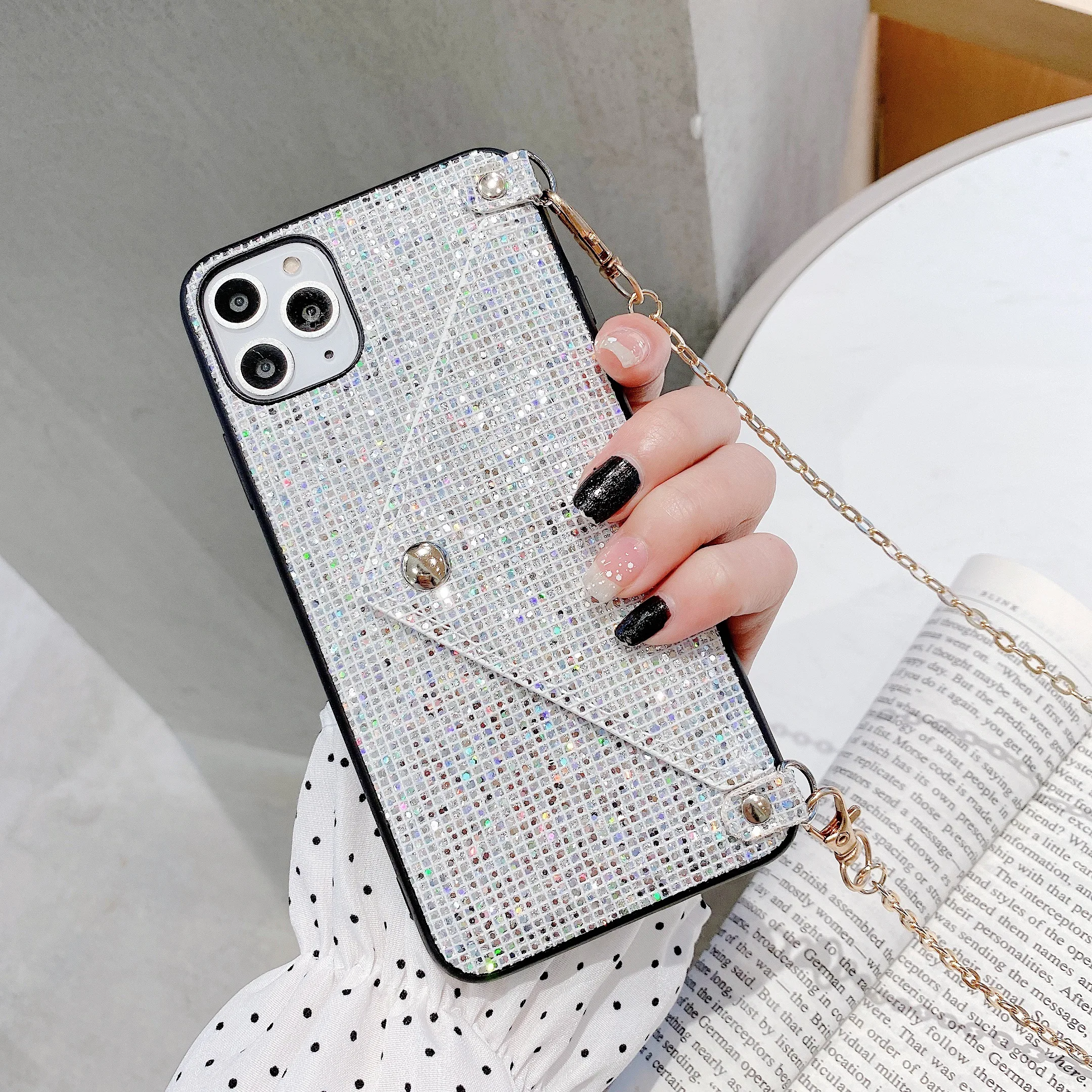 

Luxury glitter diamond envelope leather wallet phone case for iPhone 11 Pro, Multi