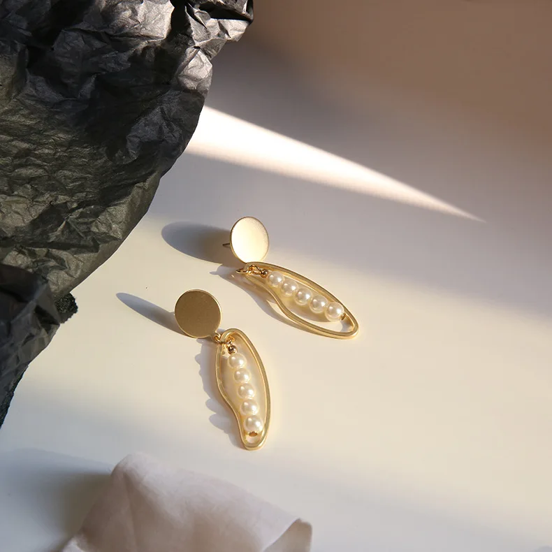 

JUHU New style irregular matte gold pearl earrings long style minimalist earrings jewelry for women gift 2020