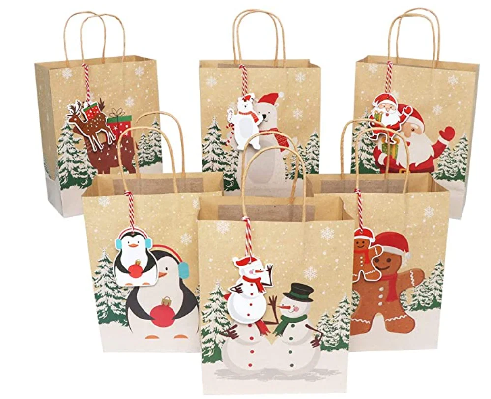 

Holiday Season Party Gift Favour Treats Bags Goodie Gift Wrapping Ornament Kraft Brown Rustic Paper Bag Christmas