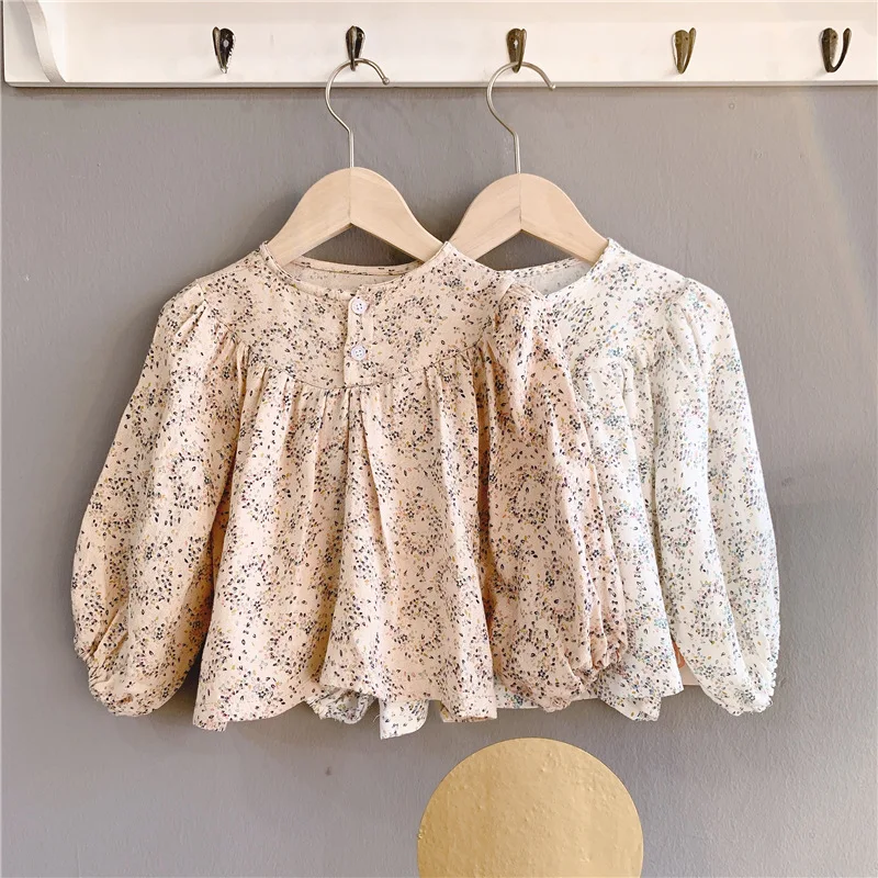 

2020 spring toddler baby girls tops blouse floral o neck kids shirts casual fashion design for kids clothes wholesale cotton