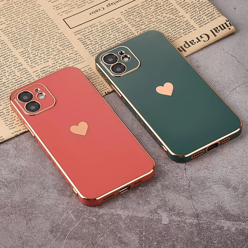 

Electroplated love heart Phone Case For iPhone 11Pro 13 12 Pro Max XR XS X XS Max 7 8 Plus Shockproof Protective Back Cover capa, Picture