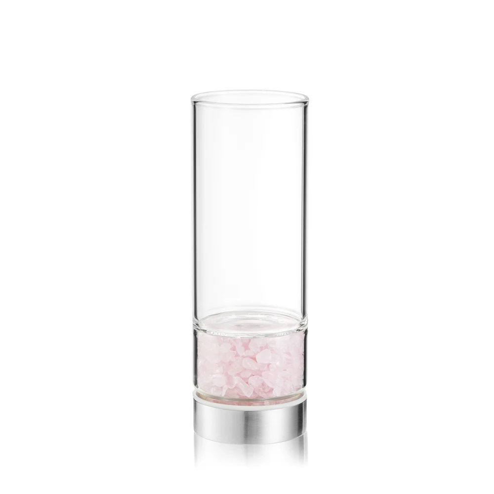 

2021 natural gem stone clear recycled drinking borosilicate glass cups rose quartz colored crystal wine glass cup with gemstone