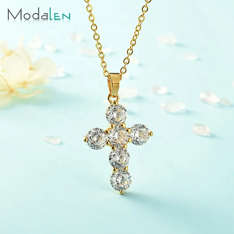 

Modalen Simple Micro Pave Quartz Crystal Stainless Steel Cross Pendant