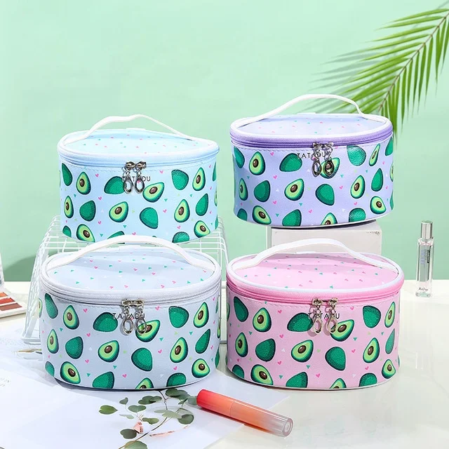 

New Bucket Waterproof Toiletry Bag PU Washbag Avocado Travel Portable Cosmetic Pouch, Blue, pink, gray, purple