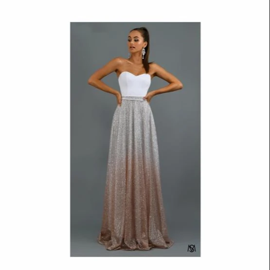 

Ladies Sexy sleeveless strapless heart neckline shining A line dress