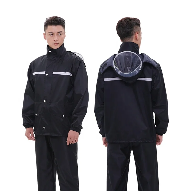 

High Quality Polyester Rain Suit for Men Factory Price Motorcycle Rain Coat, Black