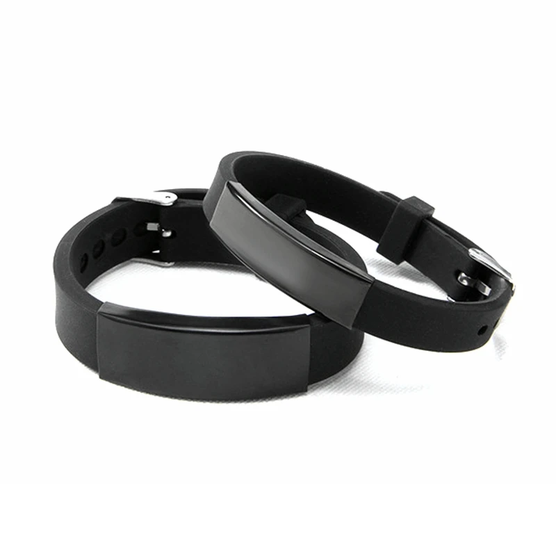 

Black Stainless Steel Tube Bar Engraved Fashion Silicon Band Couple Bracelet
