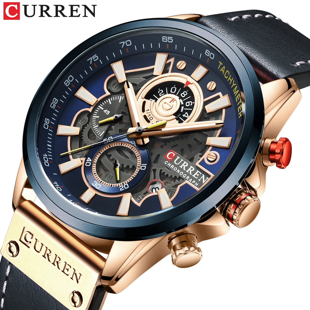 

CURREN 8380 Hotselling Watch Men Wristwatches Chronograph Sporty Waterproof Fashion Quartz Watches, As pictures