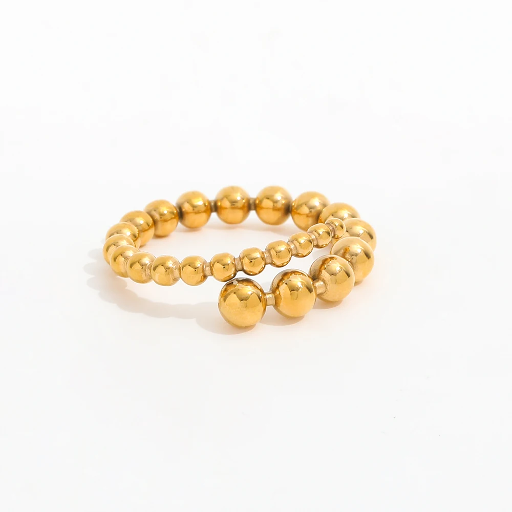Joolim Jewelry Wholesale 18K Gold Plated Gradient Beads Spiral Stainless Steel Rings for Women Statement Rings