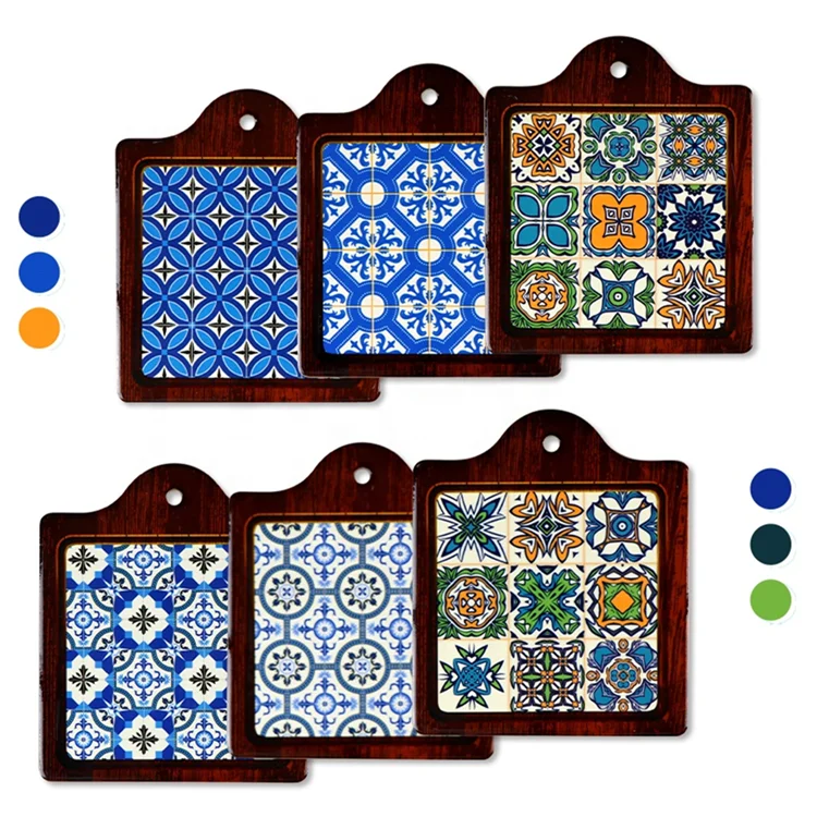 

Custom design Moroccan printing waterproof ceramic trivet pot mats&pads placemat dining table mat for hot pots and pans 2021